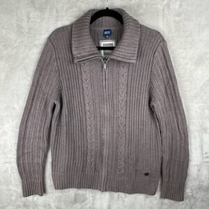 Cecil Sweater Womens XL Gray Cable Knit Full Zip Cardigan Neutral Fisherman